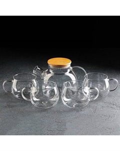Набор чайный из стекла «Эко», 5 предметов: чайник 1 л, 4 кружки 350 мл Magistro