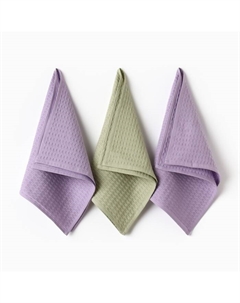 Набор кухонных полотенец «»: оливковый, лавандовый, 35×60 см-3 шт., 100% хлопок, вафля, 220 г/м² Доляна