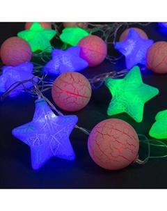 Гирлянда «Нить» 4 м с насадками «Звезда и шарик», IP20, прозрачная нить, 20 LED, свечение мульти, 8 режимов, 220 В Luazon lighting