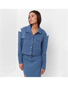 Рубашка женская укороченная с разрезами : Denim, размер 48, синий Mist