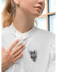 Брошь «Филин», цвет сине-золотой в серебре Qf