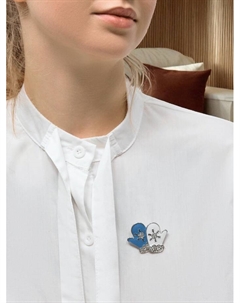 Брошь новогодняя «Варежки», бело-голубая в серебре Qf