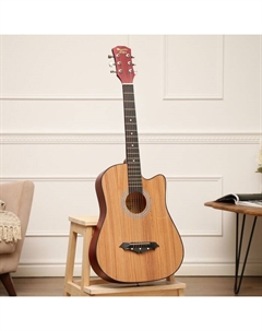 Гитара акустическая, цвет дерево, 97см, с вырезом Music life