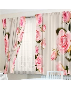 Фотошторы для кухни Цветочные грезы 145х160см-2шт, габардин, пэ 100%, 145г/м2 Тамитекс
