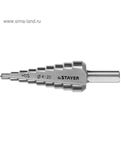 Сверло ступенчатое 29660-4-20-9, 4-20 мм, 75 мм, 9 ступеней, трехгранный хвостовик Stayer