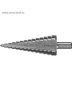Сверло ступенчатое 29660-4-30-14, 4-30 мм, 100 мм, 14 ступеней, трехгранный хвостовик Stayer