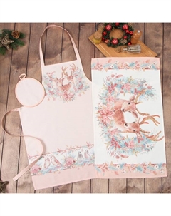 Набор новогодний подарочный "" Pink magic, фартук, полотенце, прихватка Этель