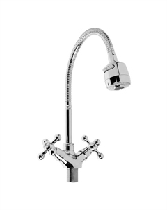 Смеситель для кухни Accoona A4871, двухвентильный, гибкий излив, силумин, хром