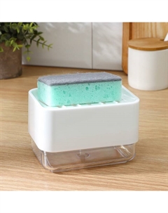 Дозатор для моющего средства с подставкой для губки, губка в комплекте, цвет белый Raccoon