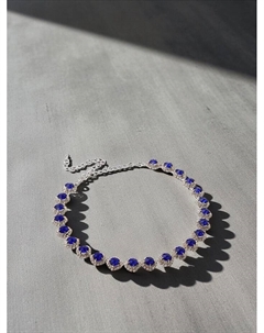 Колье «Драгоценность» круг в стразах, синее в серебре, 32 см Qf