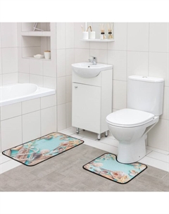 Набор ковриков для ванной и туалета «. Ракушки», 2 шт., 40×45, 45×75 см Доляна