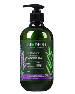 Шампунь для волос бессульфатный укрепляющий с маслами чайного дерева и лаванды, 475 мл Biodepo