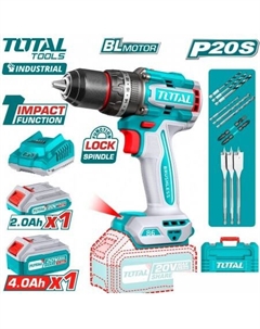 Ударная дрель-шуруповерт TIDLI20868 (с 2-мя АКБ, кейс) Total