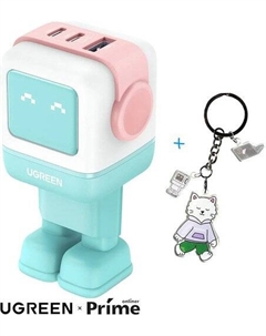 Сетевое зарядное Nexode RG 65W CD361 (голубой/розовый) + брендированный брелок Ugreen