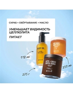 Антицеллюлитный набор для тела: Горячее обертывание + Кофейный скраб + Антицеллюлитное масло Riche