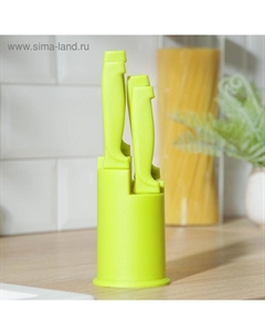 Набор кухонных ножей на подставке, 4 шт: 6 см, 9 см, 9 см, 11 см, на подставке, цвет МИКС Доляна