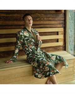 Халат мужской удлиннный "Генеральская банька" размер 50-52, вафля 200г/м2, 100% хлопок Этель