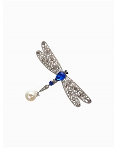 Брошь «Стрекоза» хвостик подвижный, цвет бело-синий в серебре Qf