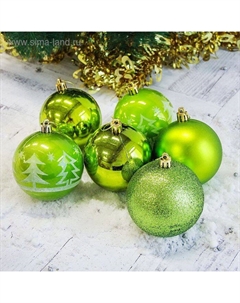 Ёлочные игрушки «Высокие ёлочки», шары новогодние, d=8 см, набор 6 шт., зелёный Зимнее волшебство