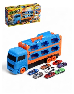 Грузовик «Автовоз-трек», с катапультой, набор металлических машинок 8 шт. Автоград