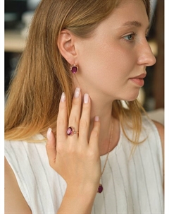 Гарнитур 3 предмета: серьги, кулон, кольцо безразмерное «Эдель» классик, цвет фиол в золоте, 45 см Qf