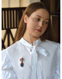 Брошь этника «Кошка радужная», цветная в чернёном золоте Qf