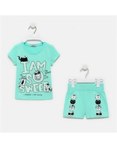 Комплект (футболка/шорты) для девочки, цвет мятный, рост 110 Luneva