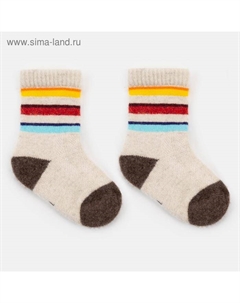Носки детские из монгольской шерсти «Цветные полосы», белые, размер 10-12 см (1) Тод