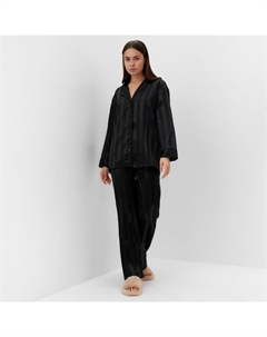 Пижама женская (рубашка, брюки) «Полоска», чёрная, размер 52-54 Kaftan