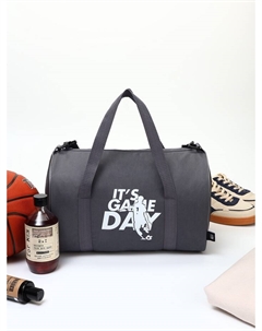 Сумка спортивная на молнии, с подкладкой, длинный ремень, с принтом, маленький размер, серая Textura