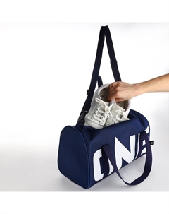 Сумка спортивная на молнии, с подкладкой, длинный ремень, маленький размер, с акцентным принтом, синяя Textura