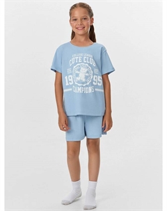 Комплект домашний для девочек голубой с принтом и надписью "let's dream" Mark formelle