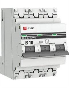 Выключатель автоматический EKF 3P 10А (В) 4.5kA ВА 47-63 / mcb4763-3-10B-pro Ekf