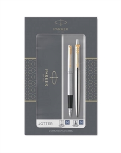 Набор ариковая ручка синяя и перьевая ручка PARKER Jotter Stainless Steel GT (143360) Deli