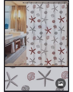 Шторка для ванной Морские звёзды с ракушками на белом фоне A8810 Fashun