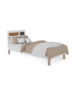 Кровать односпальная Story «Коты и овалы», на ножках, 935×2035×927 мм, цвет белый/дуб вотан/тёмно – серый Мама