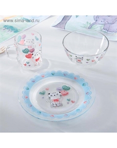 Набор детской посуды «Котёнок», 3 предмета: кружка 200 мл, салатник 450 мл, тарелка d=20 см Доляна