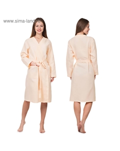 Халат вафельный запашной женский, размер 46, хлопок 100%, персиковый Текстильный городок