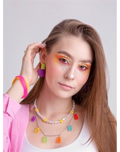 Колье «Мармеладный мишка» компания, цветное в серебре, 50 см Qf