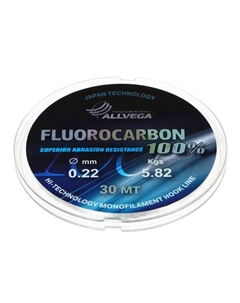 Леска монофильная FX Fluorocarbon 100%, диаметр 0.22 мм, тест 5.82 кг, 30 м, прозрачная Allvega