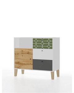 Комод напольный Story «Коты и овалы», 3 ящика, с дверью, 1000×470×940 мм, цвет чёрный Мама