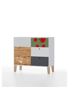 Комод напольный Story «Коты и овалы», 3 ящика, с дверью, 1000×470×940 мм, цвет чёрный Мама