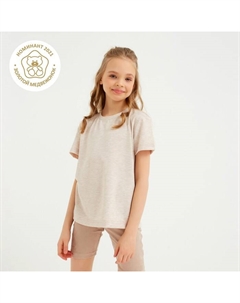 Футболка детская однотонная : Basic line, цвет бежевый меланж, рост 140 см Minaku