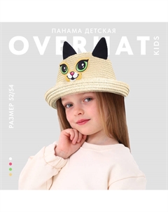Панама детская соломенная для девочки «Котик», с ушками, р-р 52-54, 2-6 лет Overhat kids