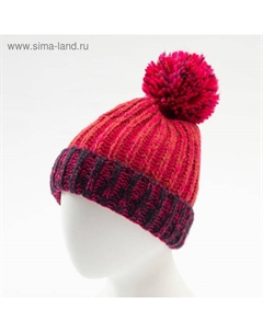 Шапка вязаная с помпоном и подворотом, цвет розовый, размер 52-54 Minaku