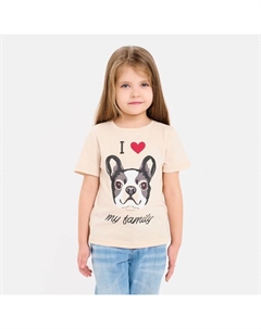 Футболка для девочки : Dog, бежевая, размер 30, рост 98-104 см Kaftan