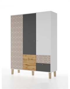 Шкаф распашной трёхстворчатый Story «Коты и овалы», 2 ящика, 1492×471×1973 мм, цвет белый/дуб вотан/бежевый/тёмно – серый Мама