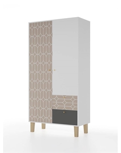 Шкаф распашной двухстворчатый Story «Коты и овалы», 2 ящика, 1006×471×1973 мм, цвет белый/бежевый/тёмно – серый Мама