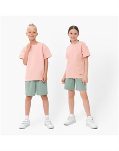 Костюм детский (футболка, шорты), бежевый/олива, рост 146 см Minaku