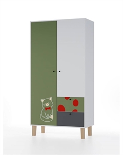 Шкаф распашной двухстворчатый Story «Коты и овалы», 2 ящика, 1006×471×1973 мм, цвет белый/олива/тёмно – серый Мама